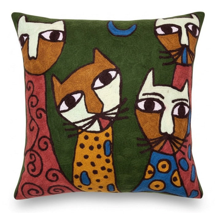 Cuscino in lana acrilica con ricamo gatti 45x45 cm