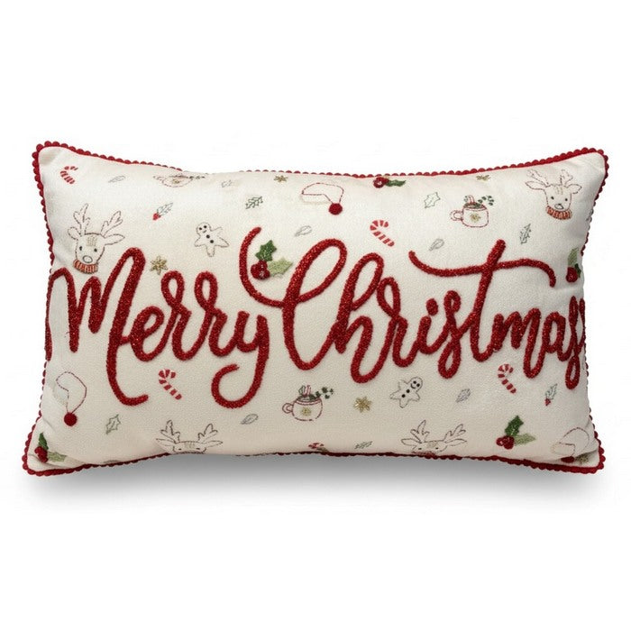 Cuscino in velluto rettangolare con dettagli in rilievo 30x50 cm - Merry Christmas