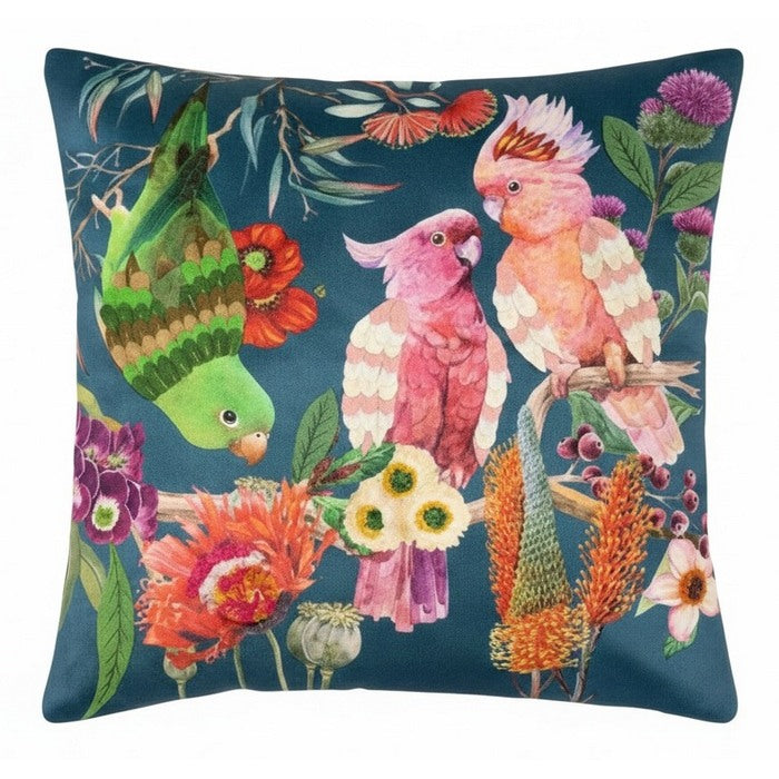 Cuscino in velluto con ricami in rilievo 45x45 cm - Pappagalli