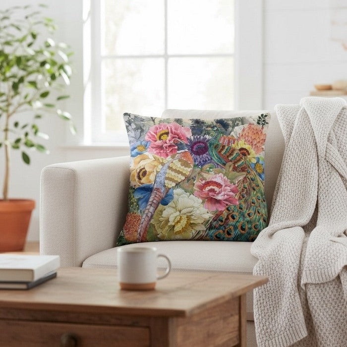 Cuscino in velluto con ricami in rilievo 45x45 cm - Fiori