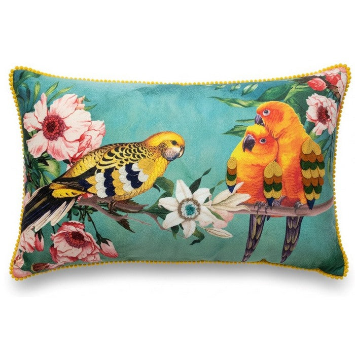Cuscino in velluto con ricami in rilievo 30x50 cm - Pappagalli