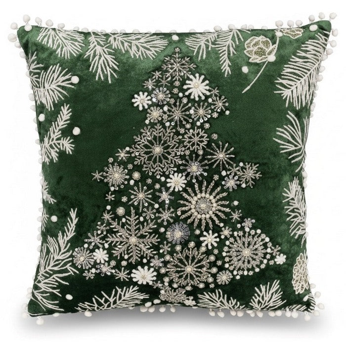 Cuscino in cotone con ricami e decorazioni in rilievo 45x45 cm - Albero bianco