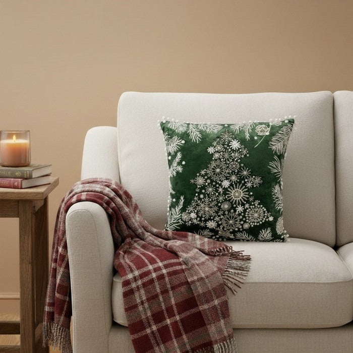 Cuscino in cotone con ricami e decorazioni in rilievo 45x45 cm - Albero bianco