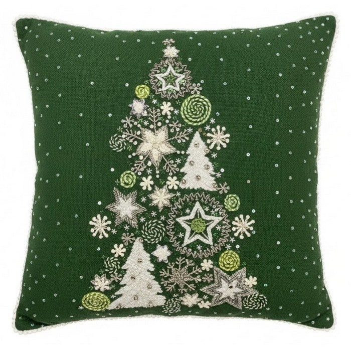 Cuscino in cotone con ricami in rilievo 45x45 cm - Alberi di Natale
