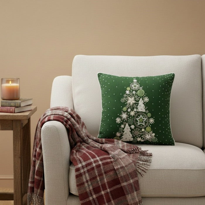 Cuscino in cotone con ricami in rilievo 45x45 cm - Alberi di Natale