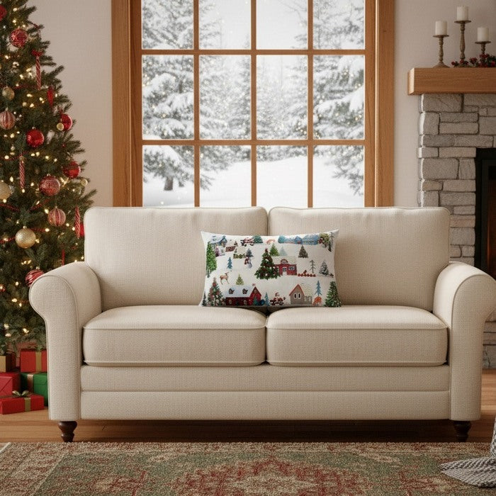 Cuscino in velluto con ricami in rilievo 30x50 cm - Paesaggio