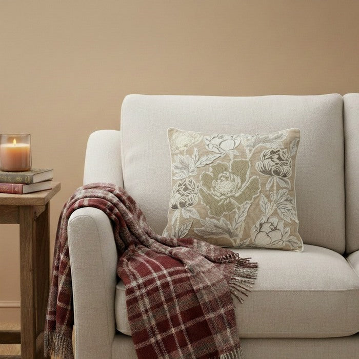 Cuscino in cotone con ricami in rilievo 45x45 cm - Fiori beige