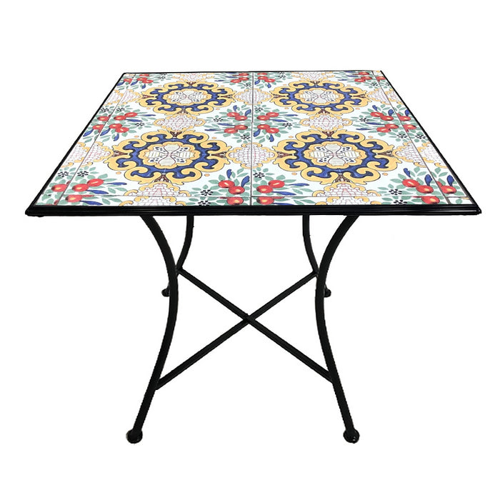 Tavolo quadrato da giardino in metallo con mosaico - Caltagirone