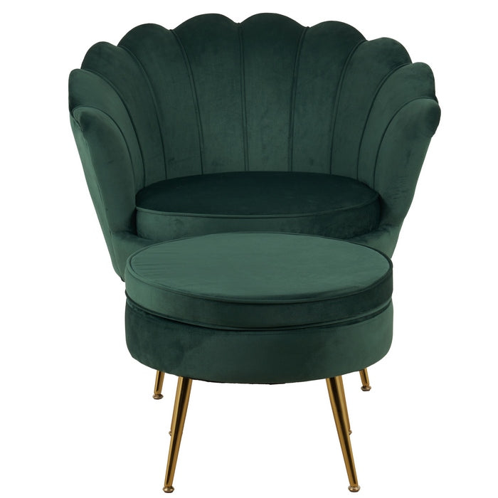 Set poltrona e pouf in velluto con gambe in metallo cromato oro