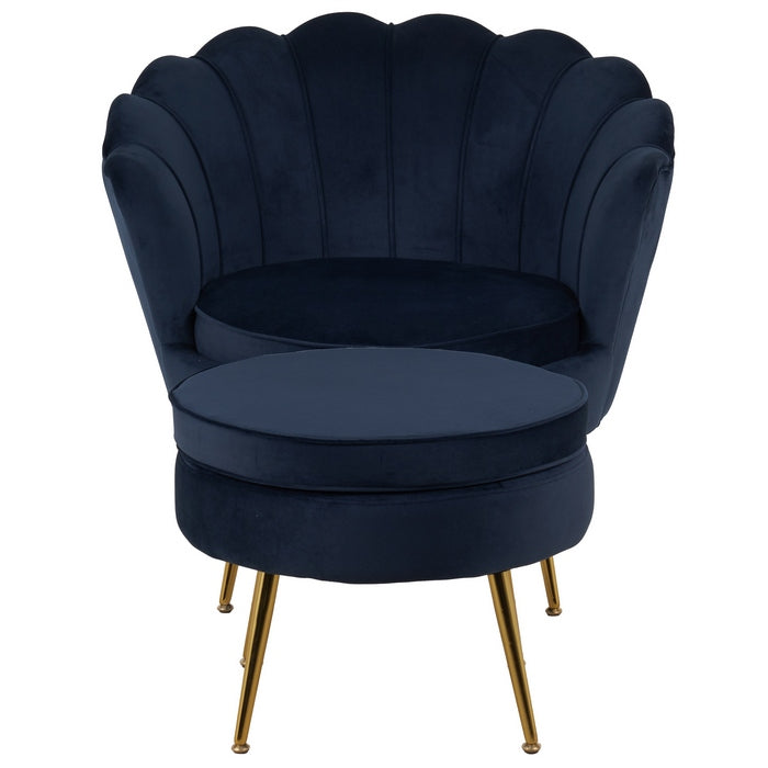 Set poltrona e pouf in velluto con gambe in metallo cromato oro