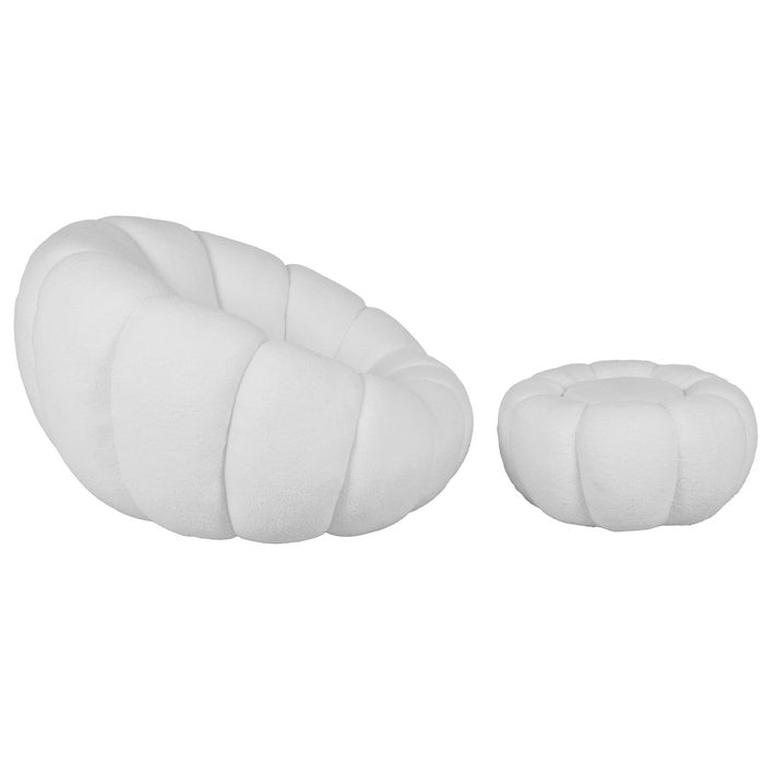 Set poltrona girevole con pouf poggiapiedi in tessuto bouclè - Nuvola