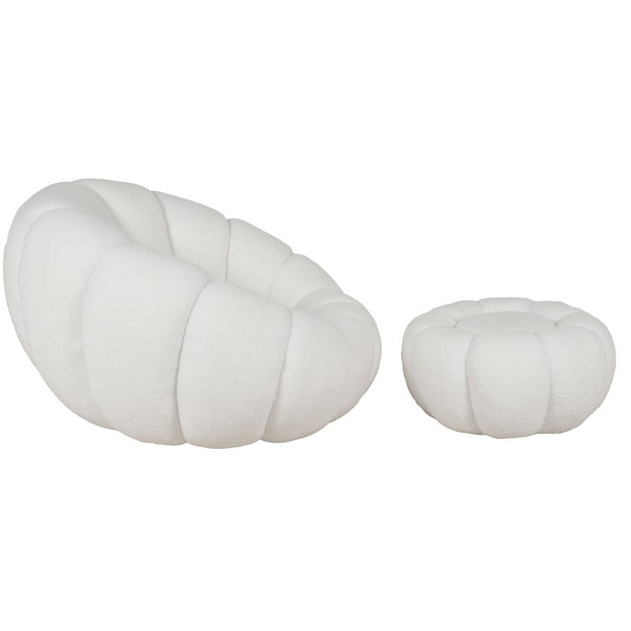 Set poltrona girevole con pouf poggiapiedi in tessuto bouclè - Nuvola