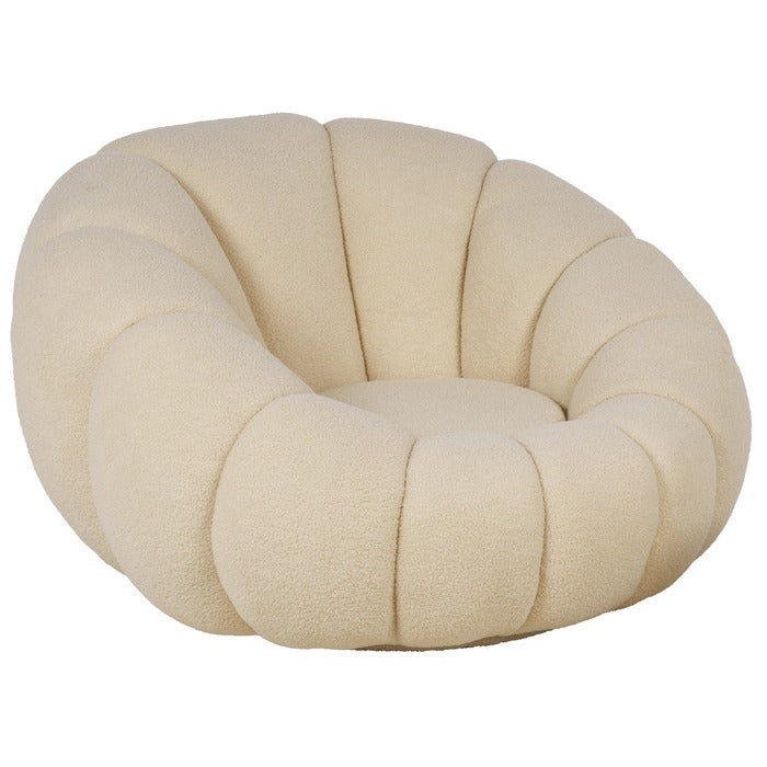 Set poltrona girevole con pouf poggiapiedi in tessuto bouclè - Nuvola