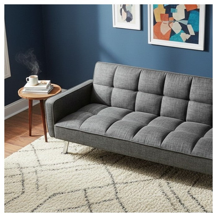 Divano letto in tessuto con gambe in metallo cromato - Nova