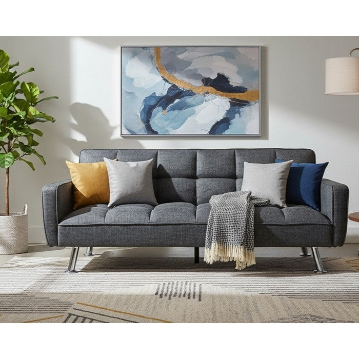 Divano letto in tessuto con gambe in metallo cromato - Nova