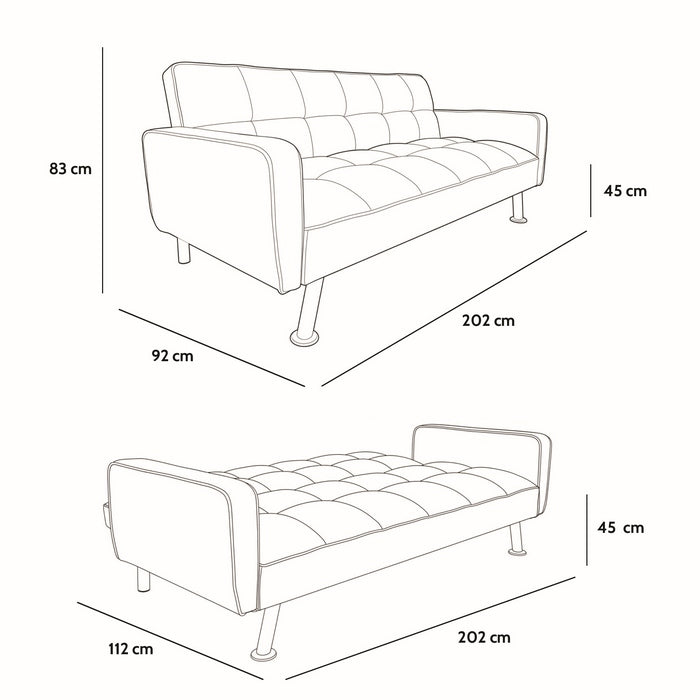 Divano letto in tessuto con gambe in metallo cromato - Nova