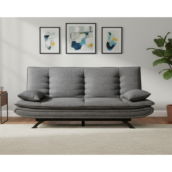 Divano letto in tessuto con gambe nere e cuscini - Vittoria