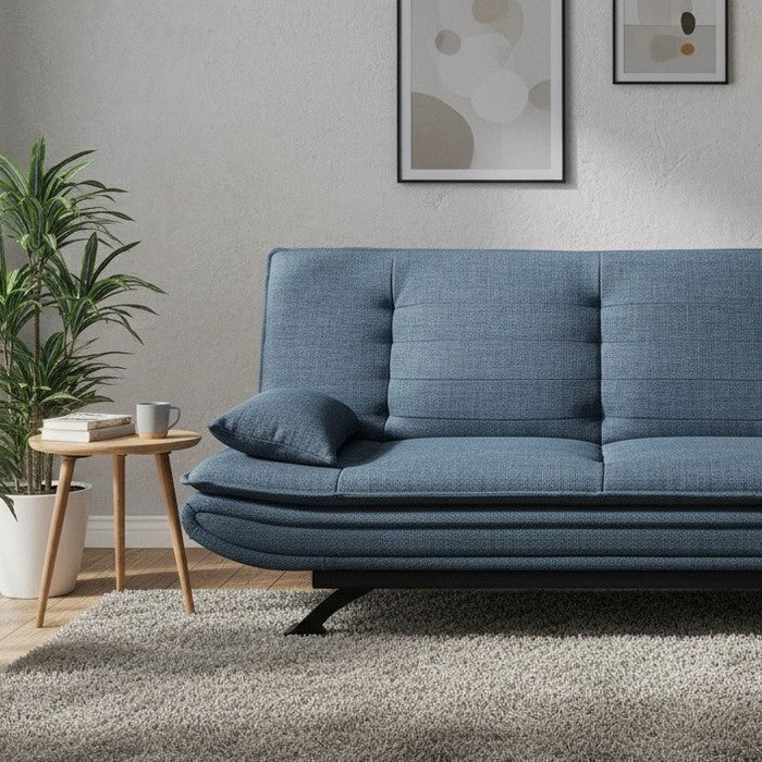 Divano letto in tessuto con gambe nere e cuscini - Vittoria