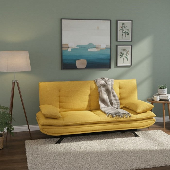 Divano letto in tessuto con gambe nere e cuscini - Vittoria