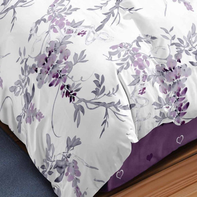 Set copripiumino bicolore floreale 3 pezzi - copripiumino e due federe.