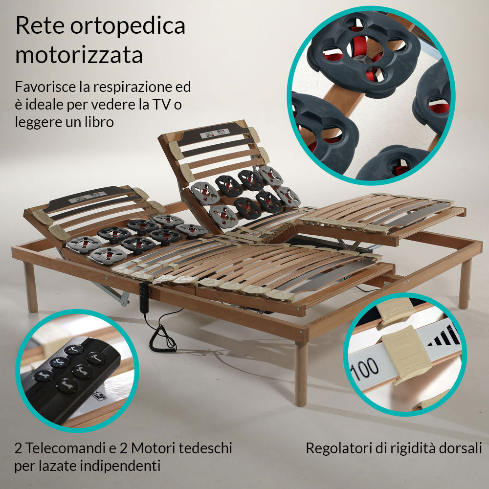 Rete letto a doghe in legno di faggio con movimento a motore dotata di telecomando - Rete Superior