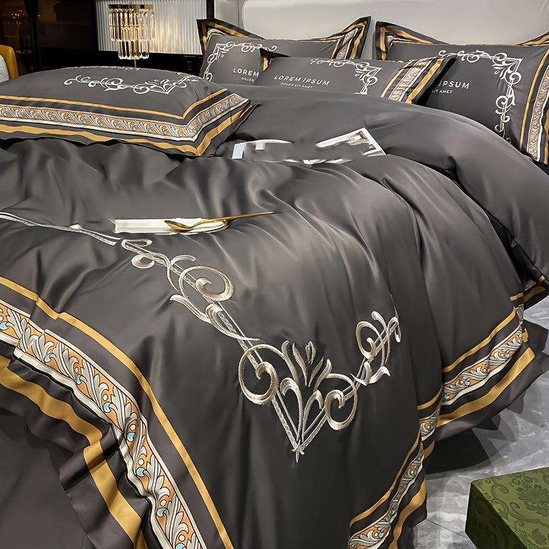 Set da Letto ricamato con stampa digitale - copripiumino, un lenzuolo e due federe.