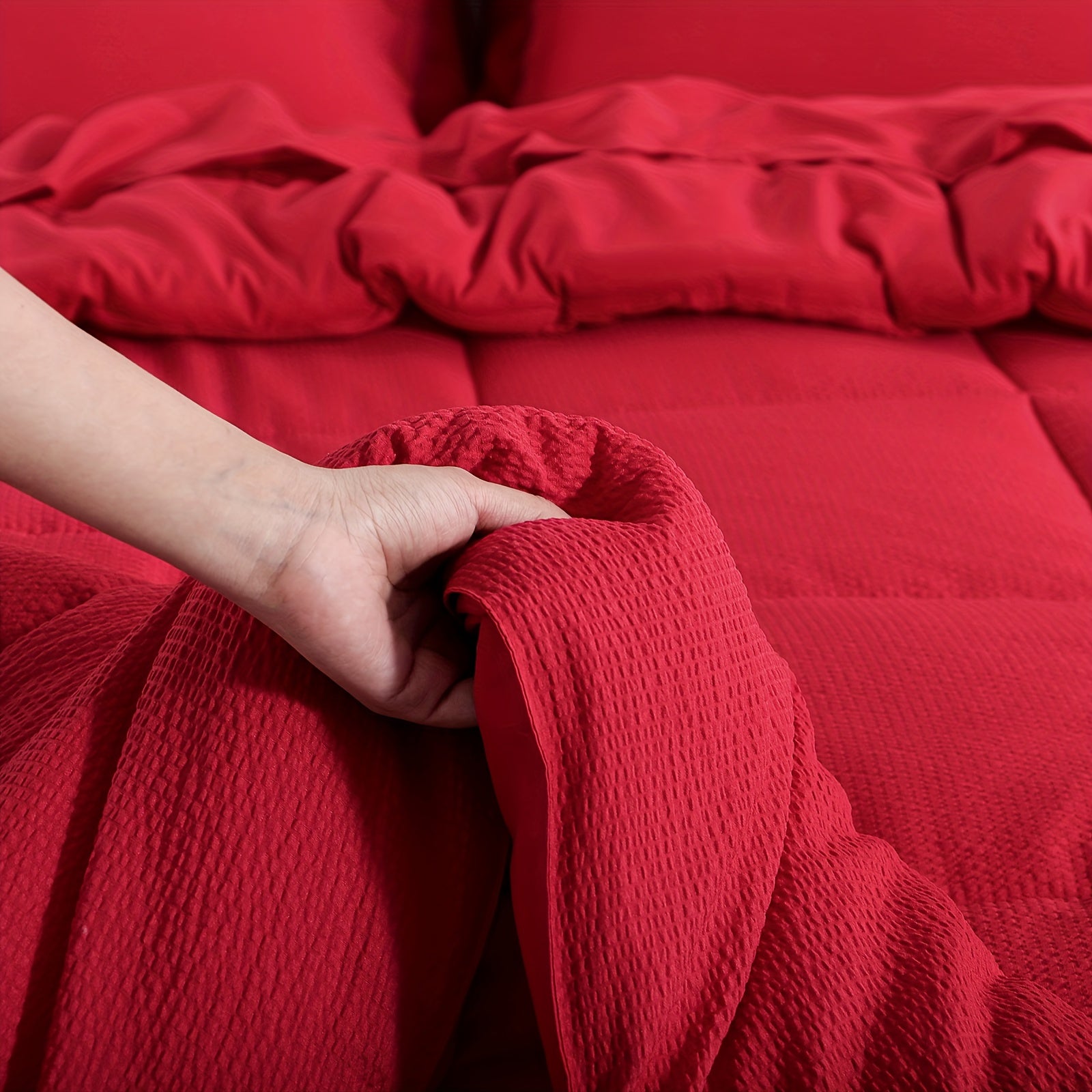 2/3pcs Seersucker Bedding Set, Soft Solid Color Brushed Microfiber Duvet Cover with Pillowcase 80x80cm, Modern & Easy Care