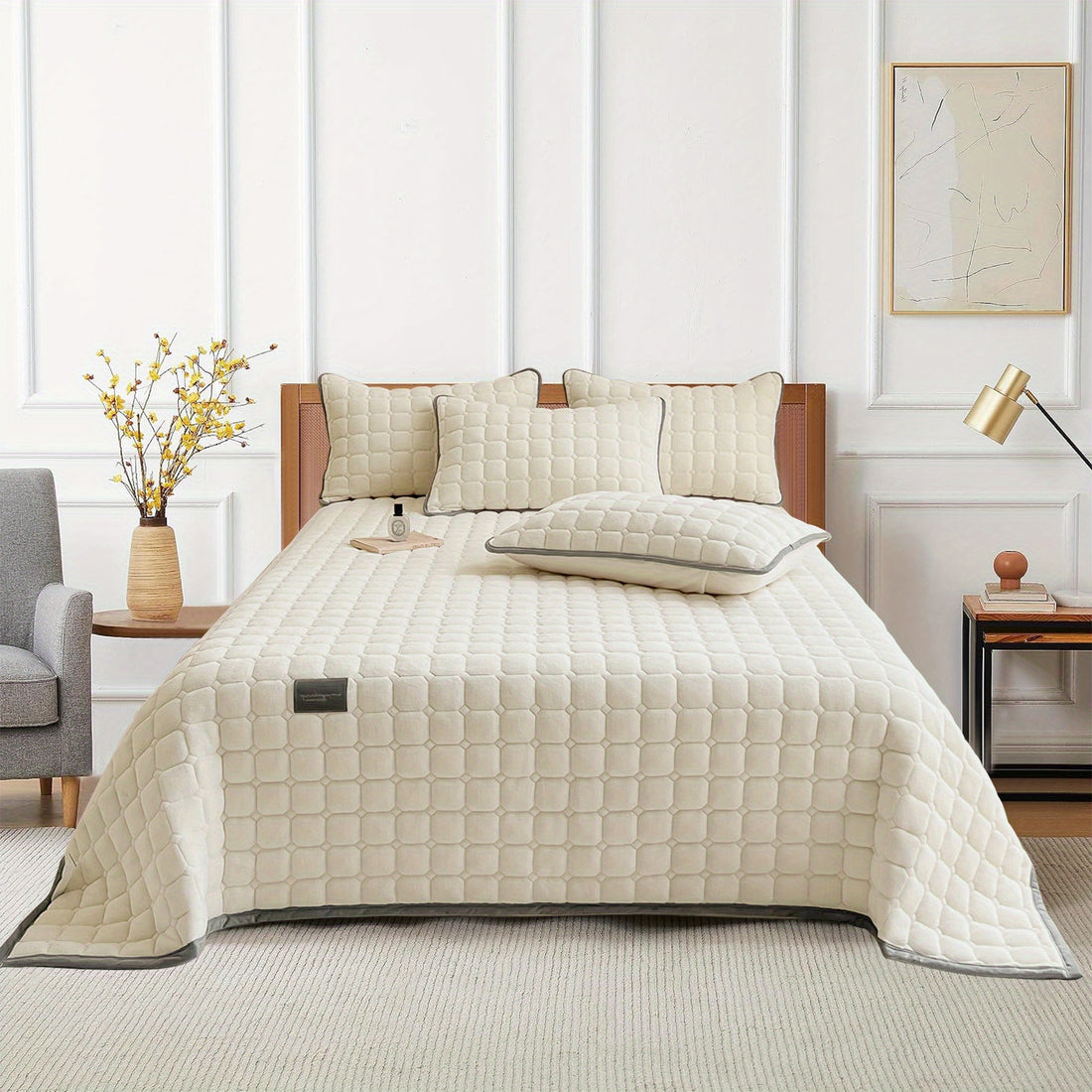 Copriletto trapuntato in velluto - set da 3 pezzi (copriletto e un paio di federe)