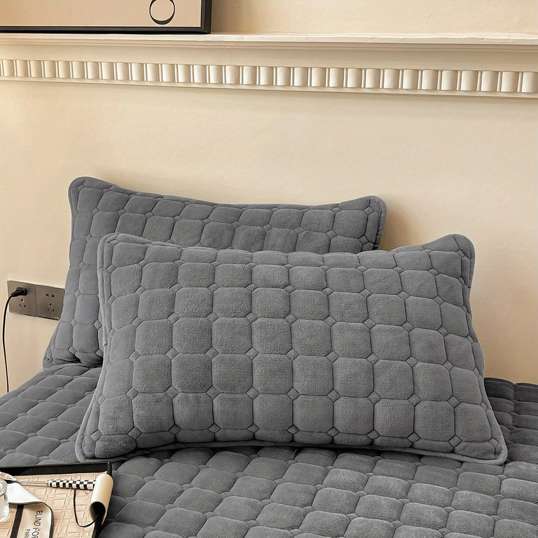 Copriletto trapuntato in velluto - set da 3 pezzi (copriletto e un paio di federe)