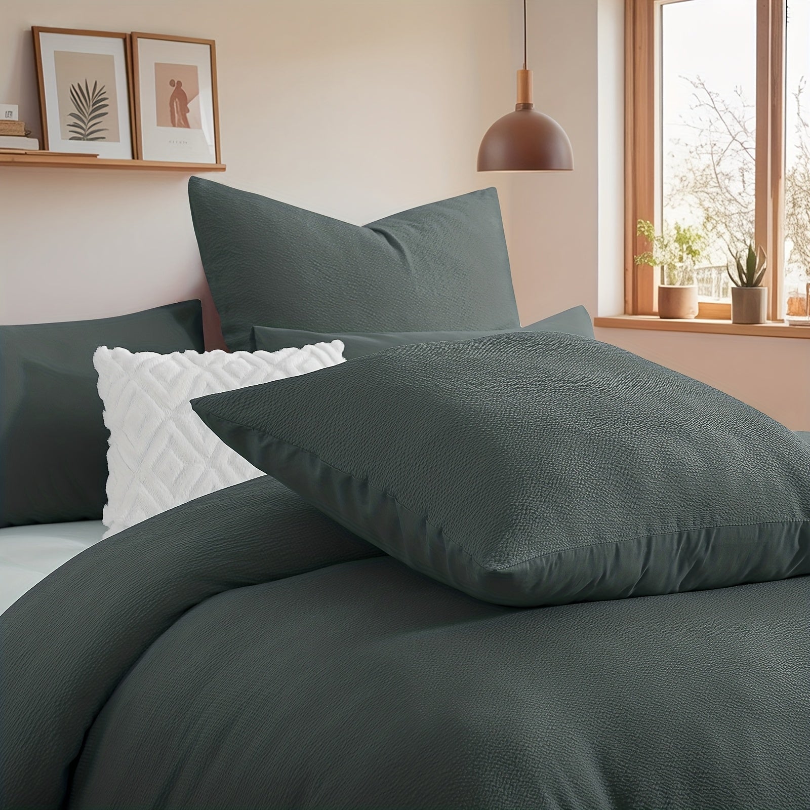 2/3pcs Seersucker Bedding Set, Soft Solid Color Brushed Microfiber Duvet Cover with Pillowcase 80x80cm, Modern & Easy Care