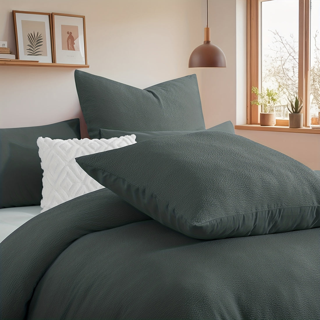 2/3pcs Seersucker Bedding Set, Soft Solid Color Brushed Microfiber Duvet Cover with Pillowcase 80x80cm, Modern & Easy Care