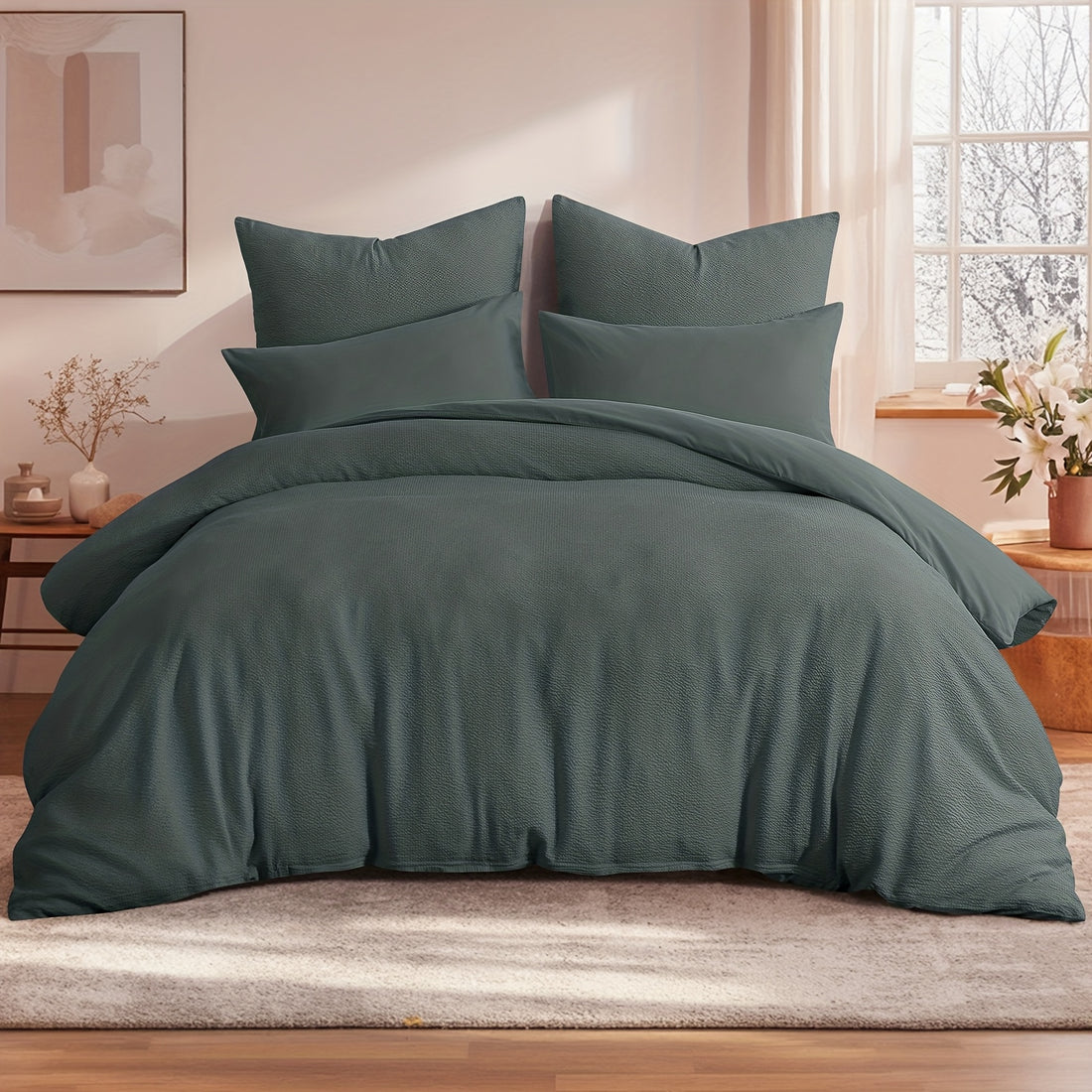 2/3pcs Seersucker Bedding Set, Soft Solid Color Brushed Microfiber Duvet Cover with Pillowcase 80x80cm, Modern & Easy Care