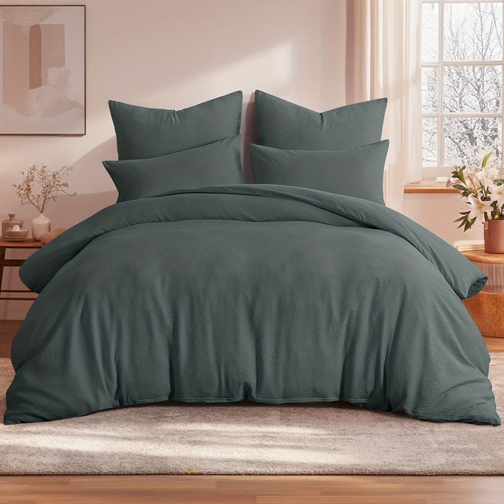 2/3pcs Seersucker Bedding Set, Soft Solid Color Brushed Microfiber Duvet Cover with Pillowcase 80x80cm, Modern & Easy Care