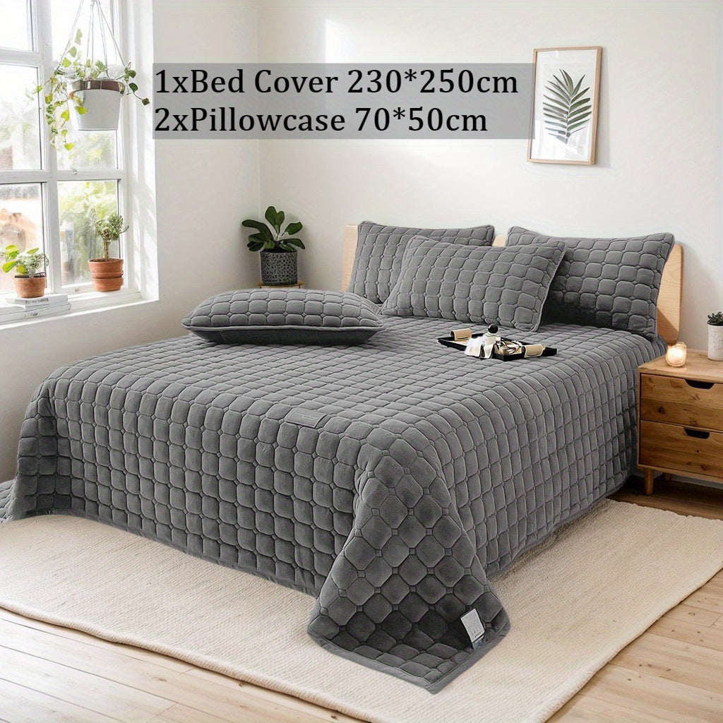 Copriletto trapuntato in velluto - set da 3 pezzi (copriletto e un paio di federe)