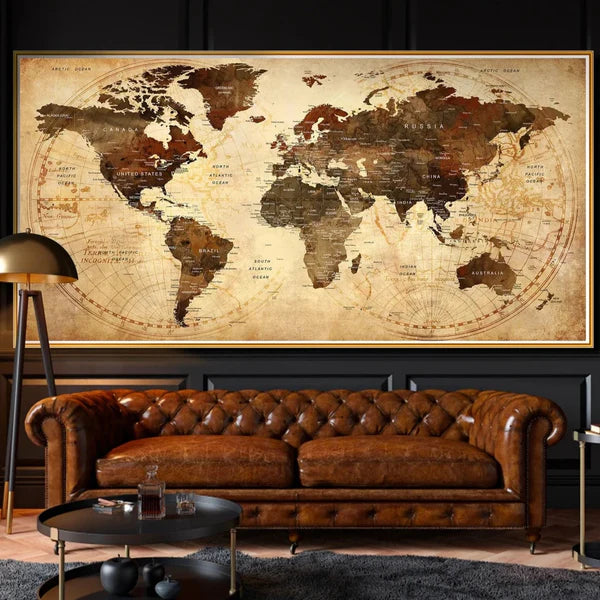 Quadro su tela da parete - Pronto da appendere - Mappamondo