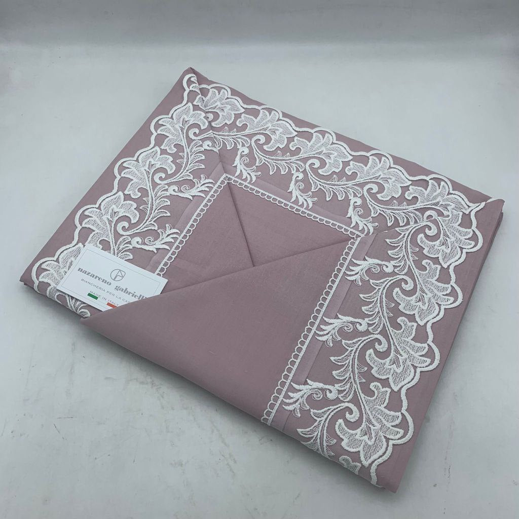 Completo Lenzuola Nazareno Gabrielli in Cotone con Elegante Balza in Tulle e Raffinato Macramè