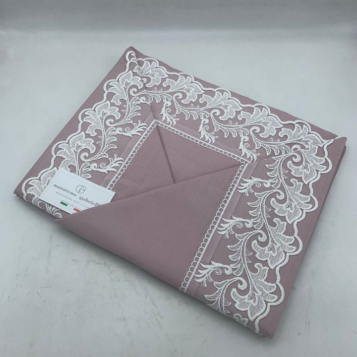 Completo Lenzuola Nazareno Gabrielli in Cotone con Elegante Balza in Tulle e Raffinato Macramè