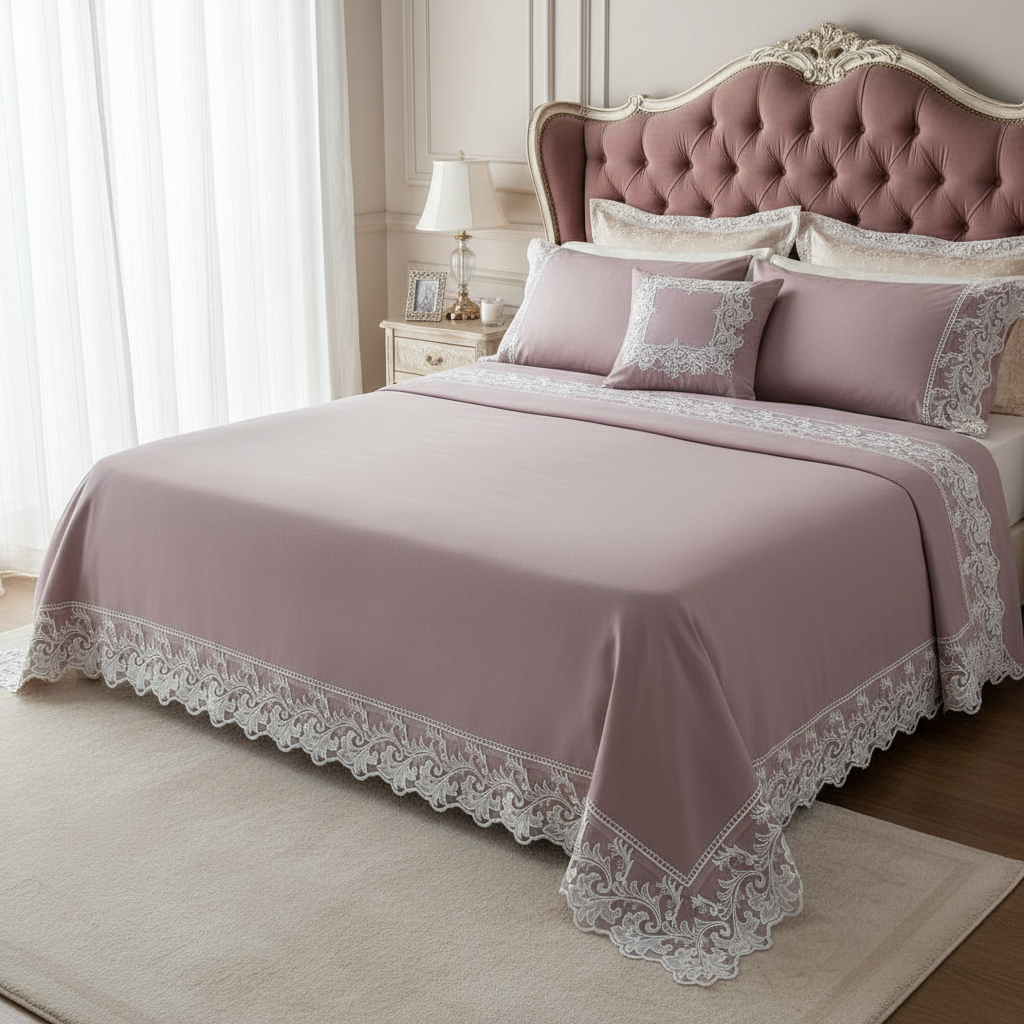 Completo Lenzuola Nazareno Gabrielli in Cotone con Elegante Balza in Tulle e Raffinato Macramè