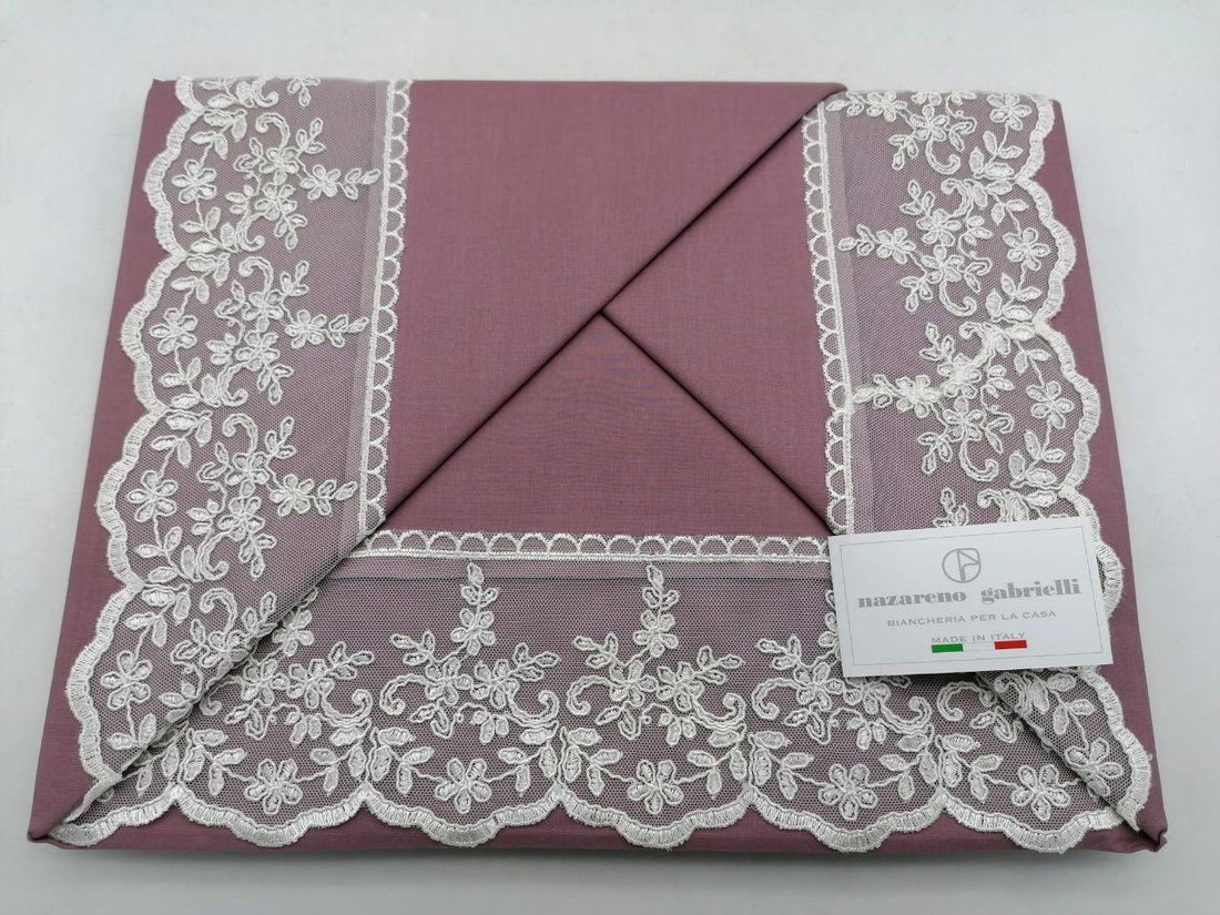 Completo Lenzuola Nazareno Gabrielli in Cotone con Elegante Balza in Tulle e Raffinato Macramè
