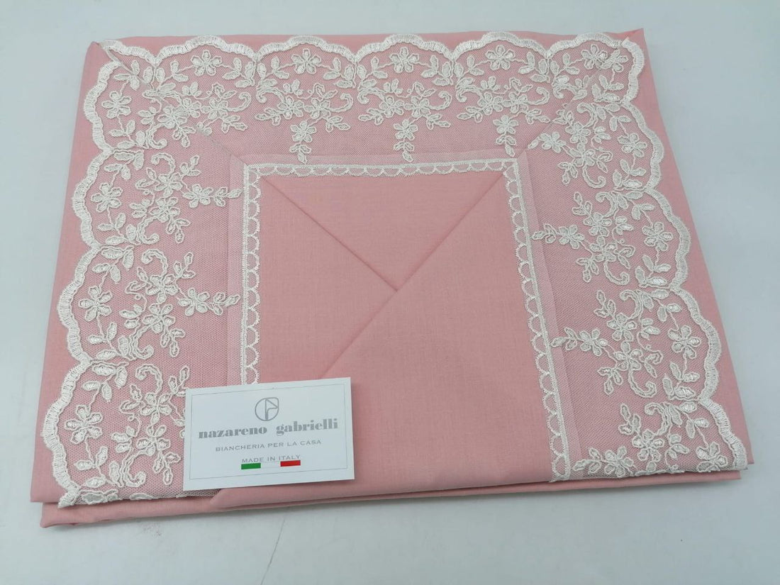 Completo Lenzuola Nazareno Gabrielli in Cotone con Elegante Balza in Tulle e Raffinato Macramè