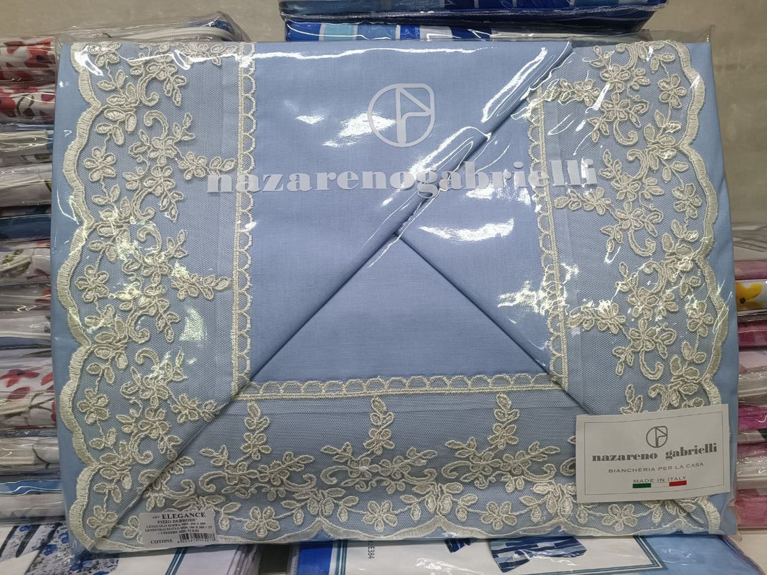 Completo Lenzuola Nazareno Gabrielli in Cotone con Elegante Balza in Tulle e Raffinato Macramè