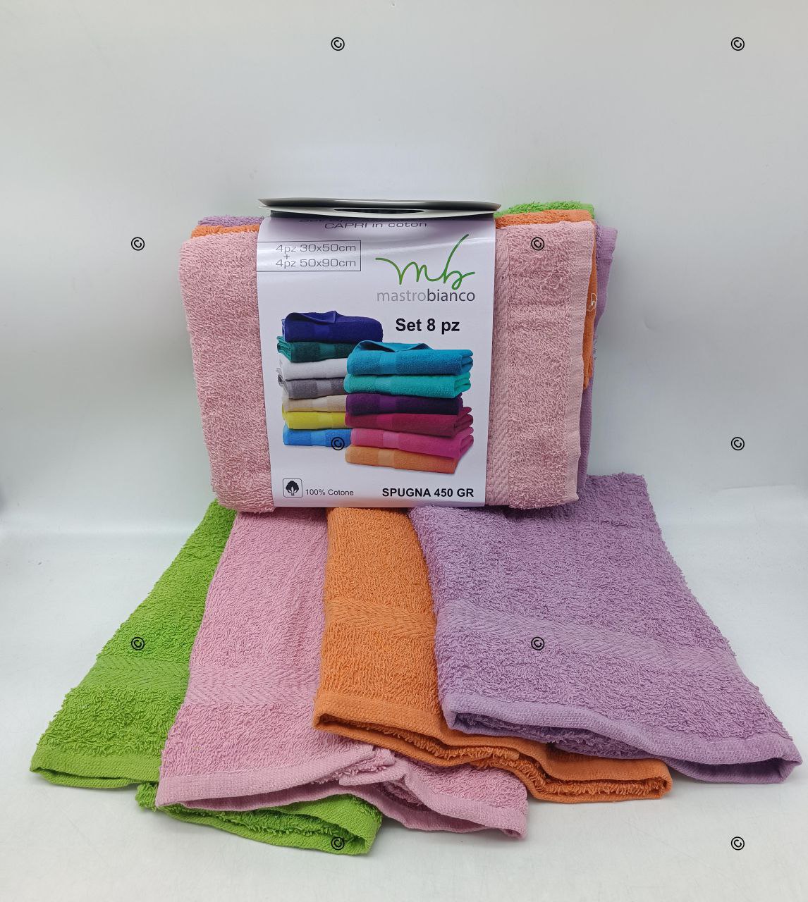 Nuovo Set 8 Pezzi Asciugamani