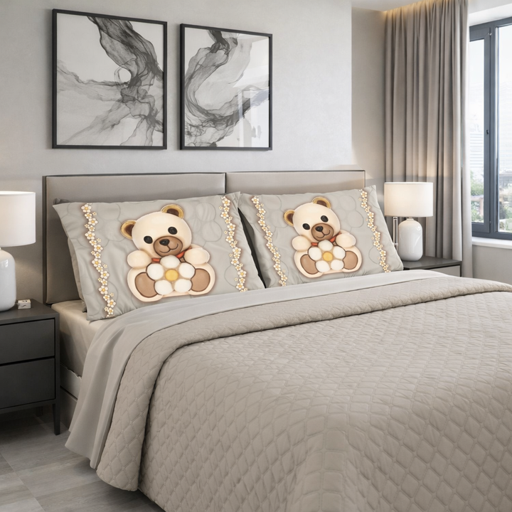 Completo Lenzuola Orsetti in tinta unita con quattro federe coordinate