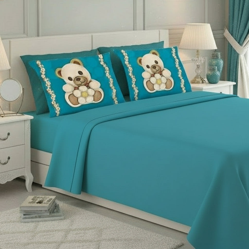 Completo Lenzuola Orsetti in tinta unita con quattro federe coordinate