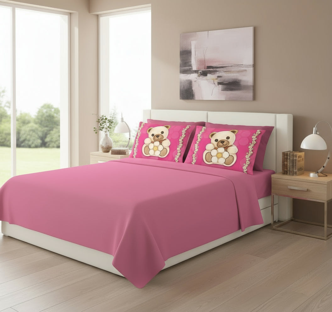 Completo Lenzuola Orsetti in tinta unita con quattro federe coordinate