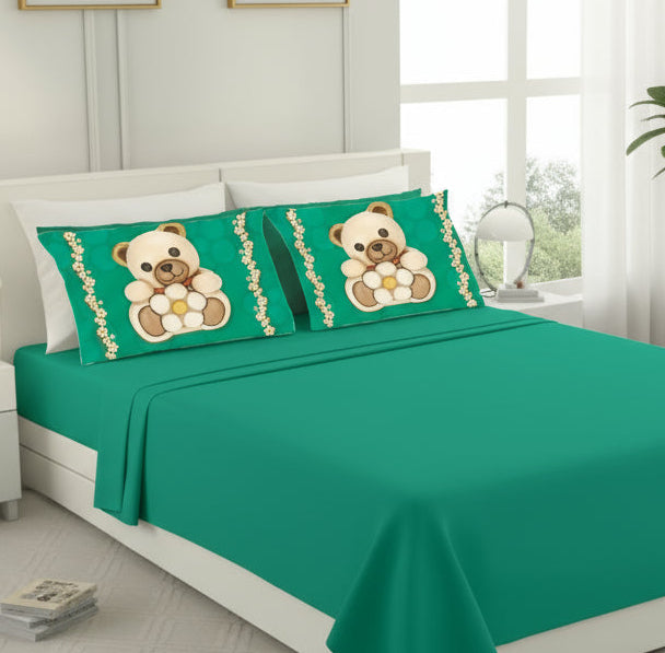 Completo Lenzuola Orsetti in tinta unita con quattro federe coordinate