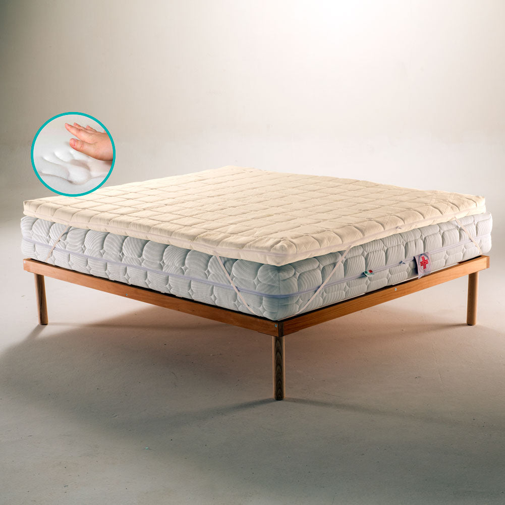 Topper, correttore memory foam per materasso con tessuto sfoderabile e lavabile, alto 7 Cm