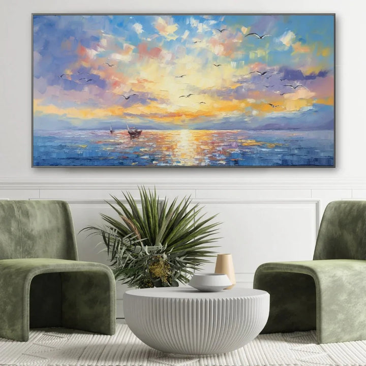 Quadro su tela da parete - Pronto da appendere - Tramonto Marino